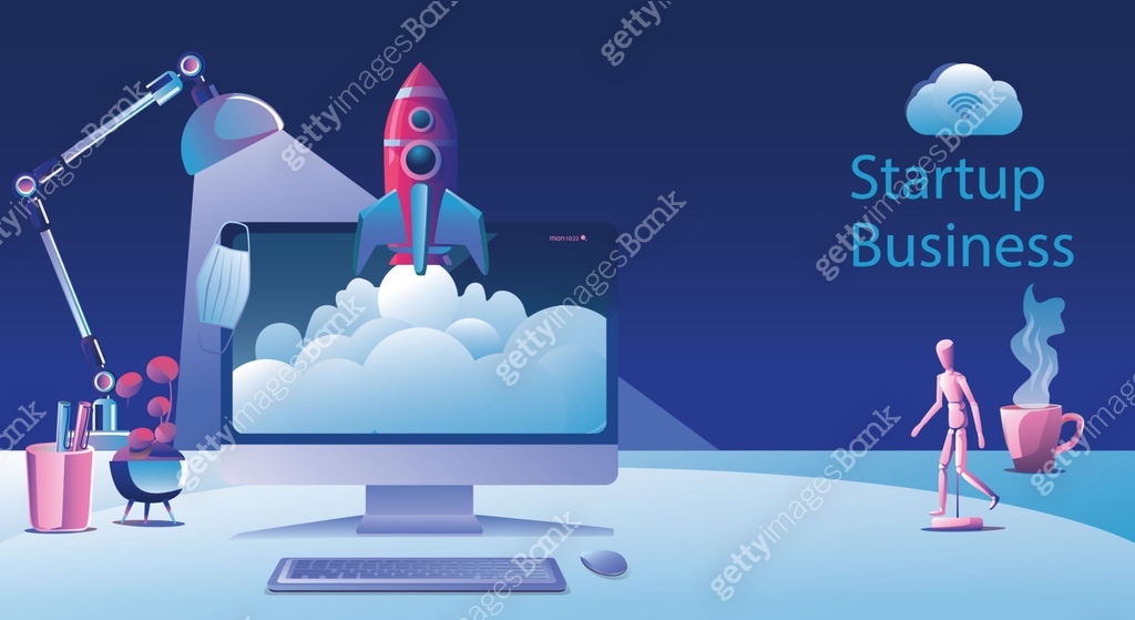 Business Startup launching product with rocket concept. Template and ...