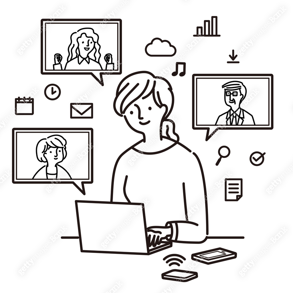 Business: A workingwoman who enjoys teleworking(vector.stroke) 이미지 ...