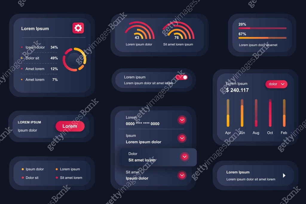 GUI elements for business analytics mobile app. Statistics diagrams and ...
