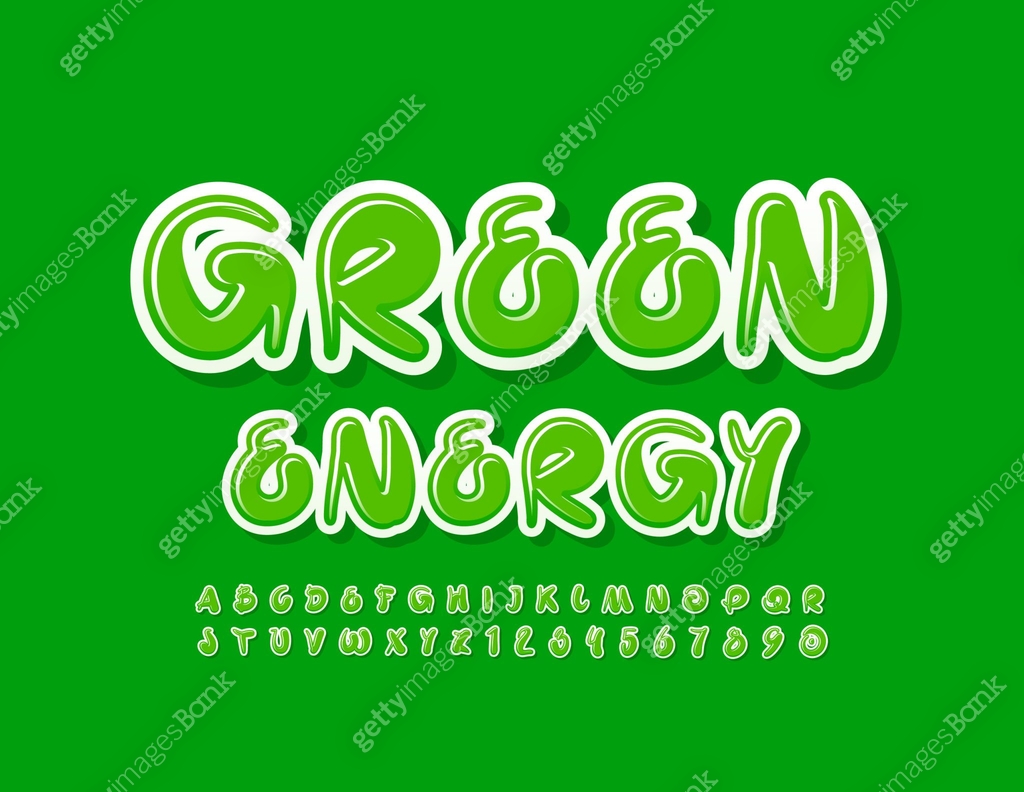 Energy Letters Writing Vector creative emblem Green Energy. Bright Alphabet Letters and ...