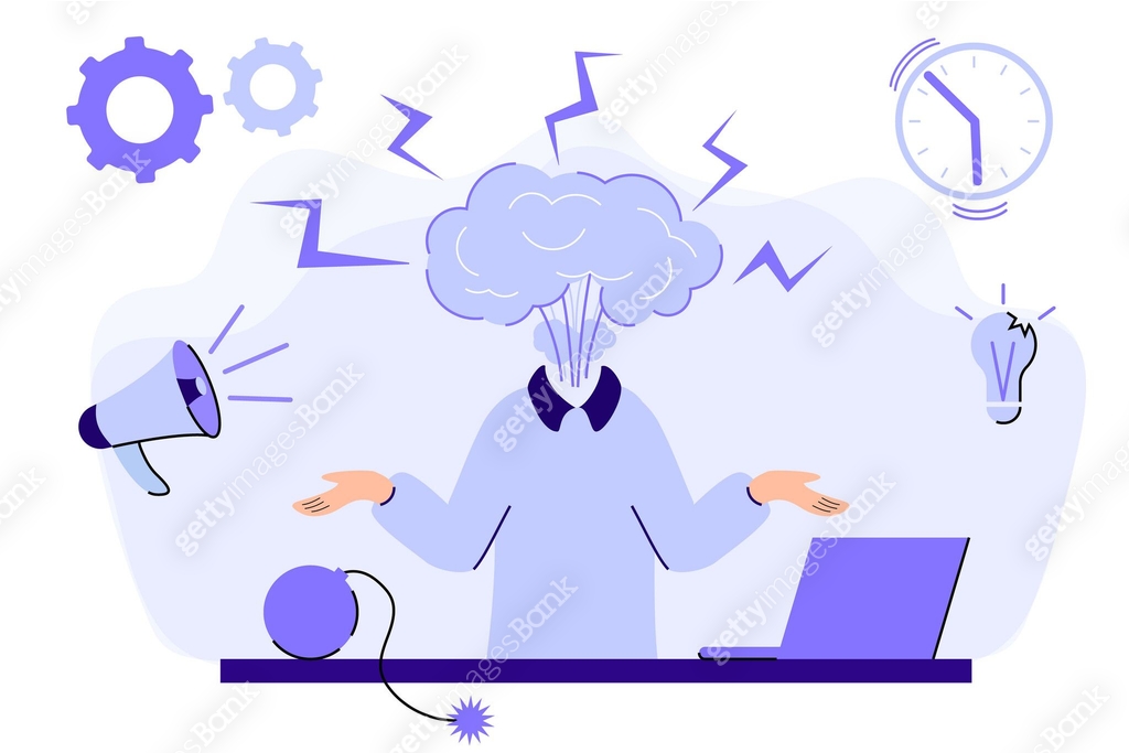 Work Exploding Emotional burnout Man's head exploding under anxiety pressure Social ...