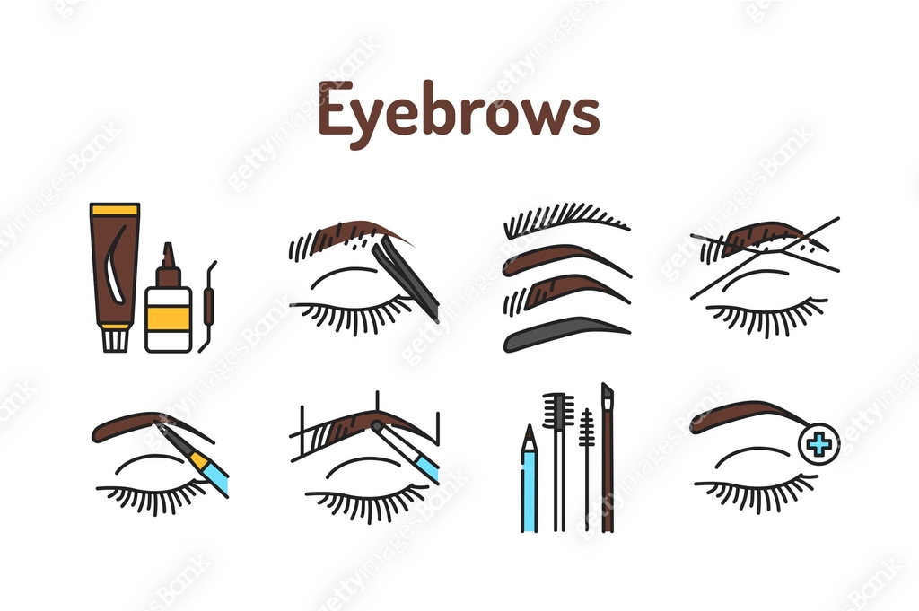 Eyebrows service color line icons set. Pictograms for web page, mobile ...