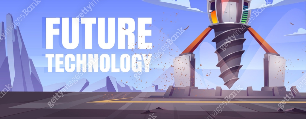 Future technology cartoon banner with drilling rig 이미지 (1301527212 ...
