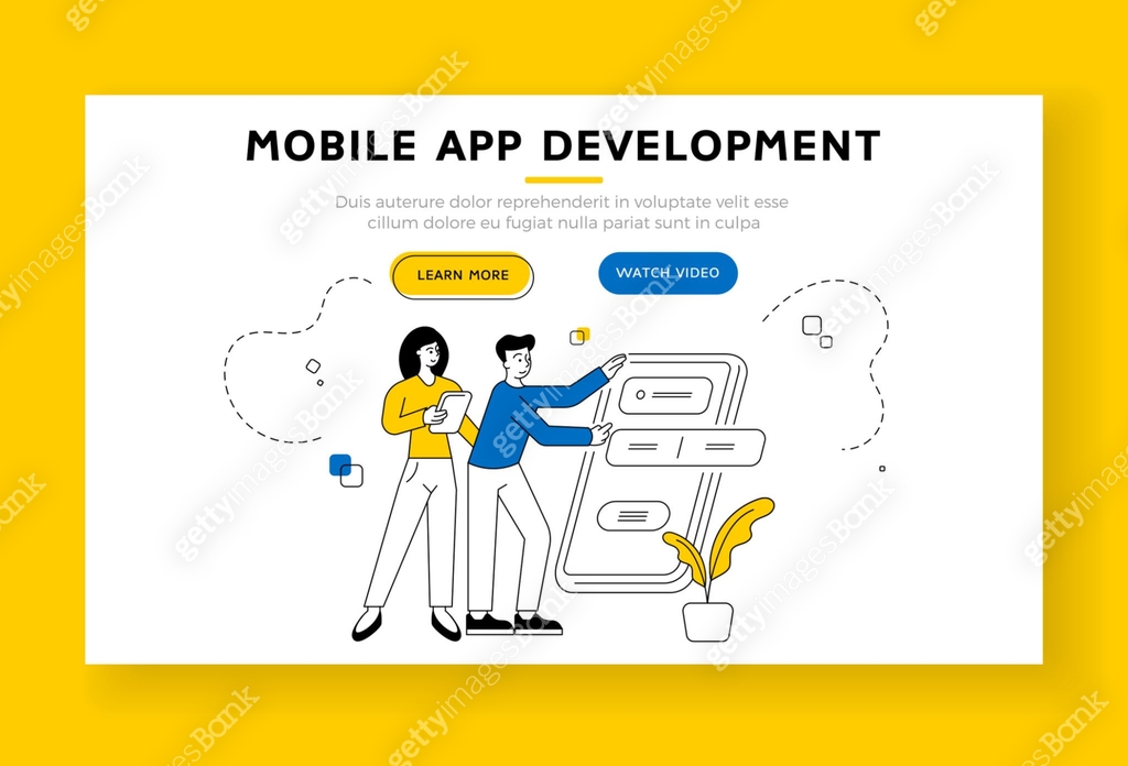 Mobile app development banner template. Lie art vector illustration 이미지 ...