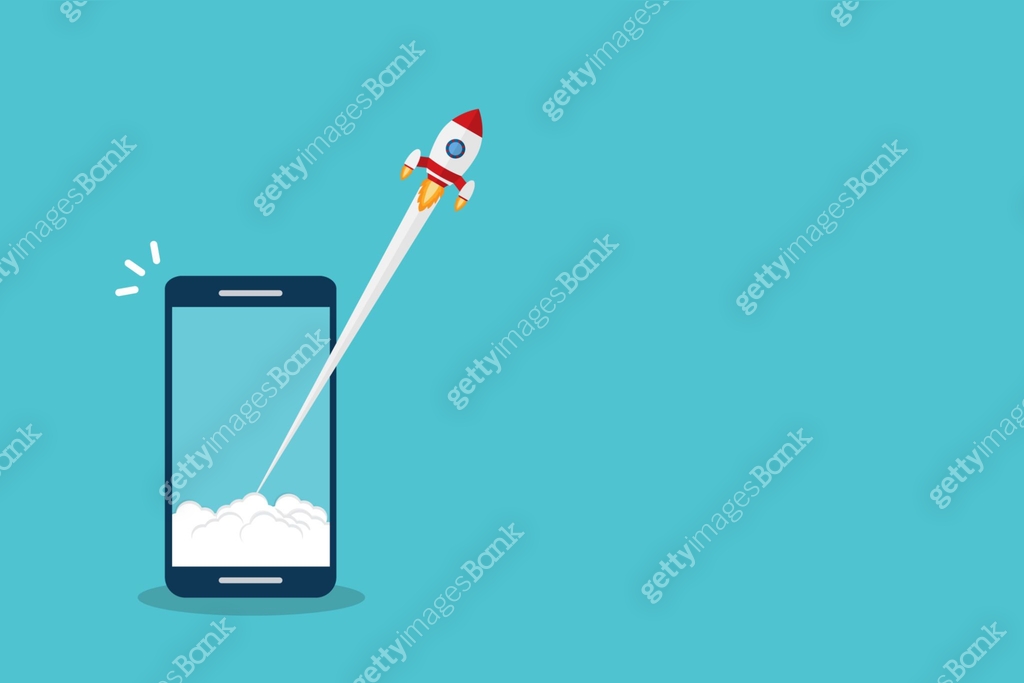 App launch. Startup vector concept, flat cartoon rocket or rocketship ...