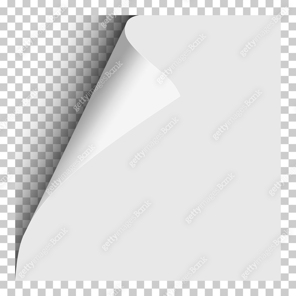 Paper Design Next. Sign Sheet of white paper with curled corner, soft shadow and transparent ...