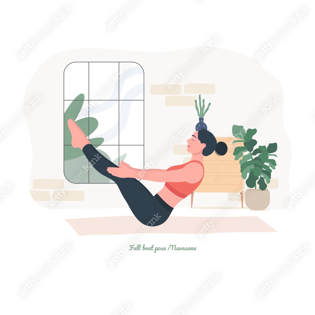 full boat pose- paripurna navasana Yoga pose. Young woman practicing ...