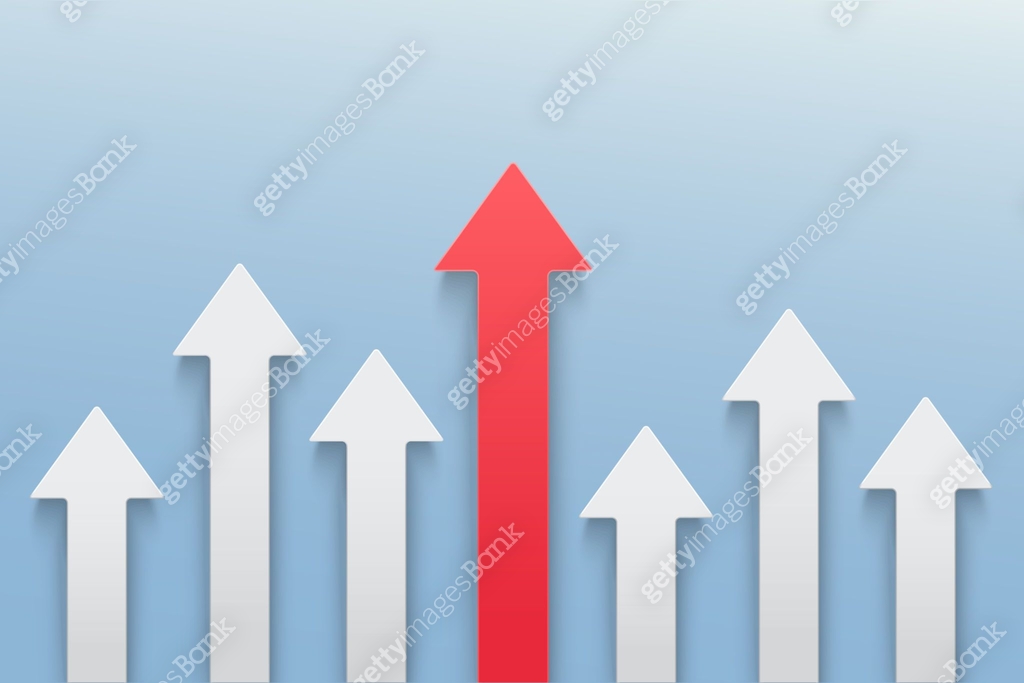 Group white paper arrows directed upwards, progress way and forward ...