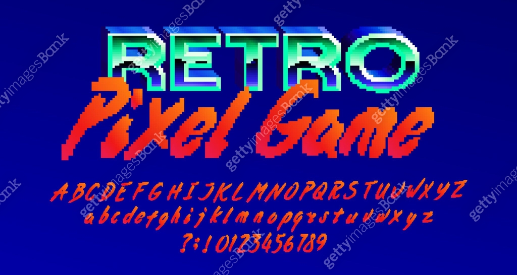 Retro Pixel Game alphabet font. Pixel script letters, numbers and ...