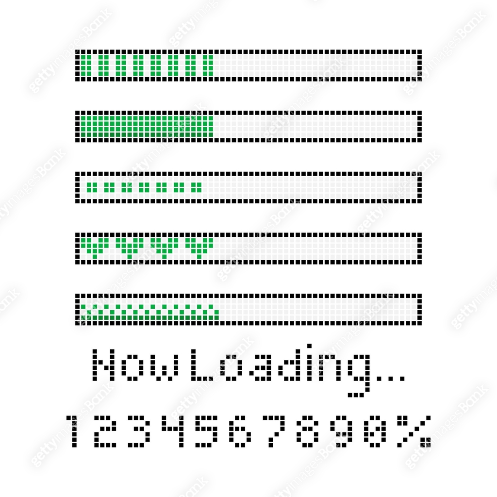 collection set of retro game 8 bit line pixel progress waiting bar with ...