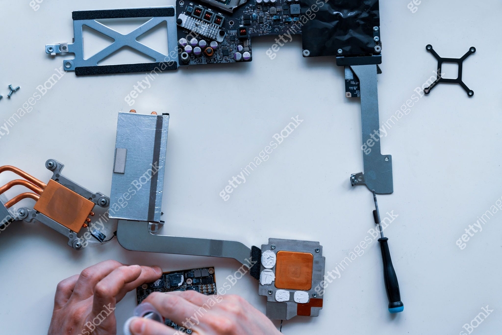 Computer Parts Mess Repair computers. Technology maintenance hardware from man engineer ...