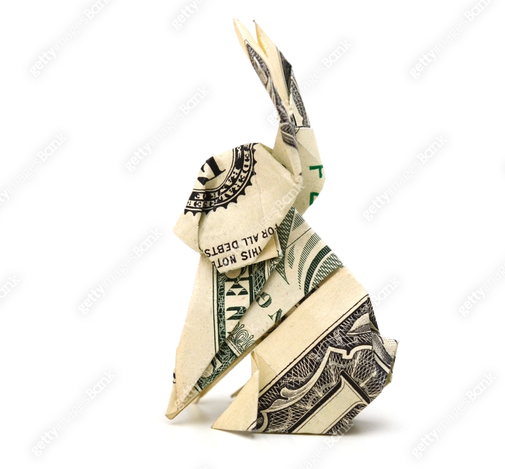 A dollar rabbit origami on white 이미지 (1321943251) - 게티이미지뱅크