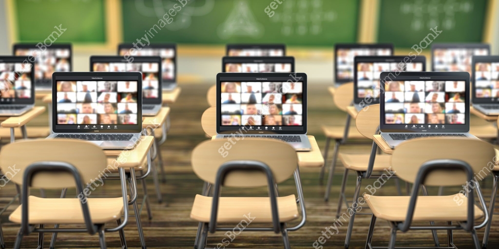 Laptops Distance Learning Online education, e-learning concept. Home quarantine distance learning ...