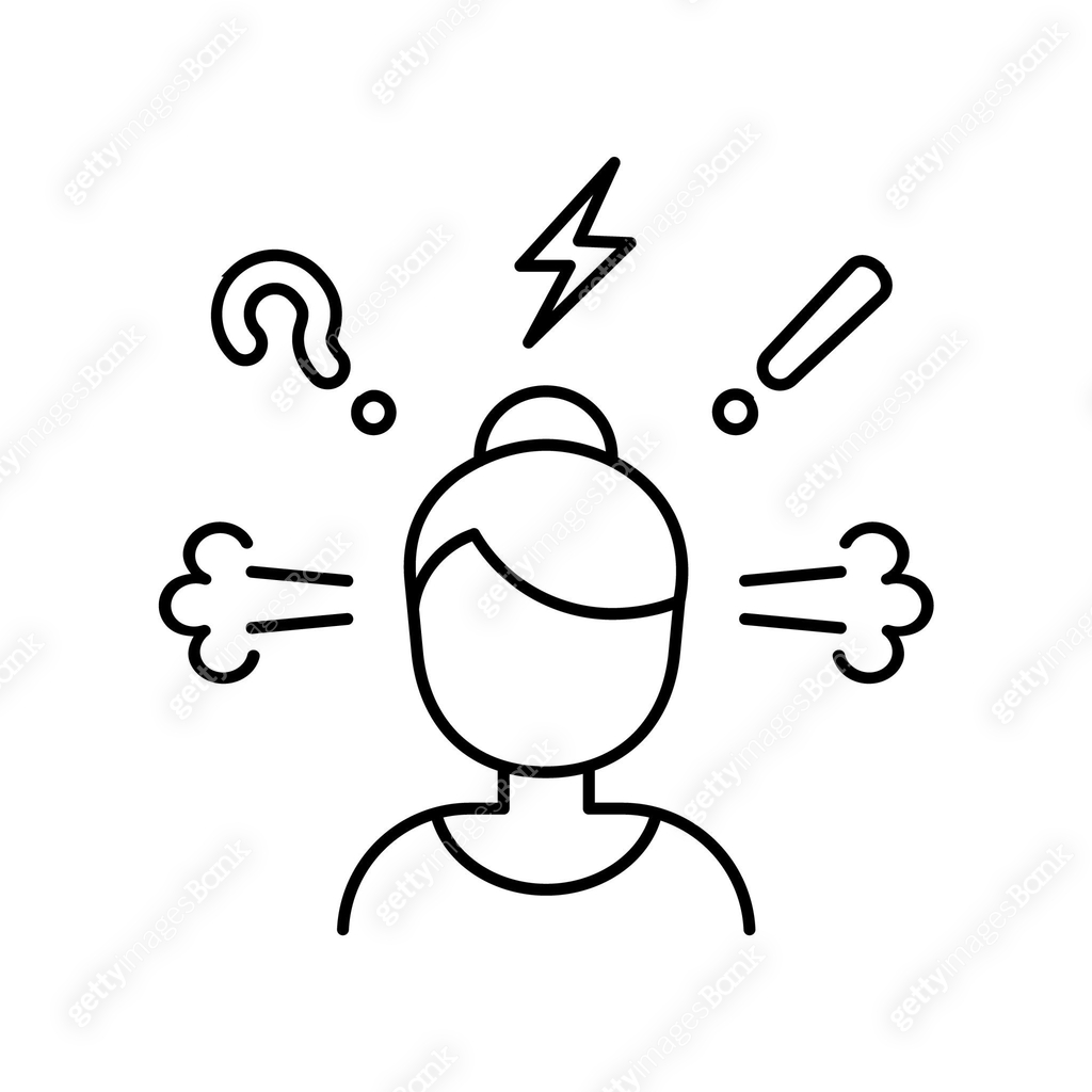 Question Angry Stressed, angry, confused woman line icon. Female face with question ...