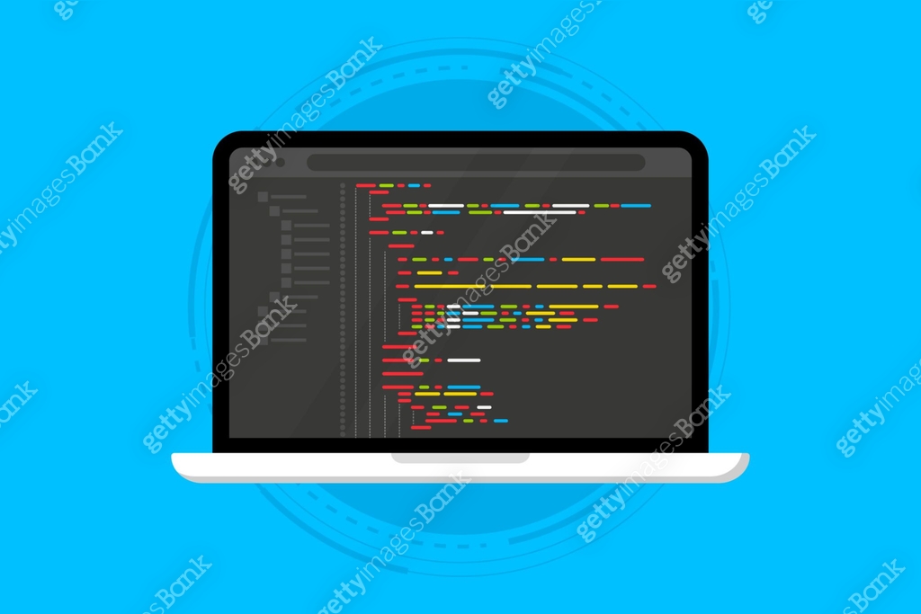 Programming language and program code on screen laptop. Programming ...