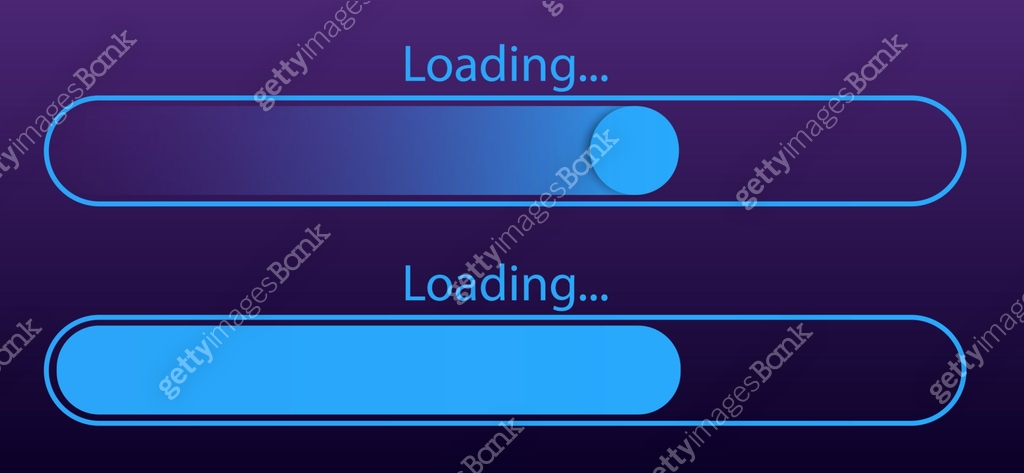 Loading bar set on dark backdrop. Progress visualization. Color ...