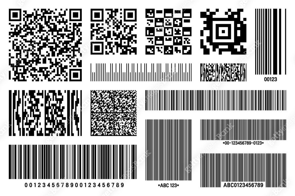 Set of product barcodes and QR codes. Identification tracking code ...
