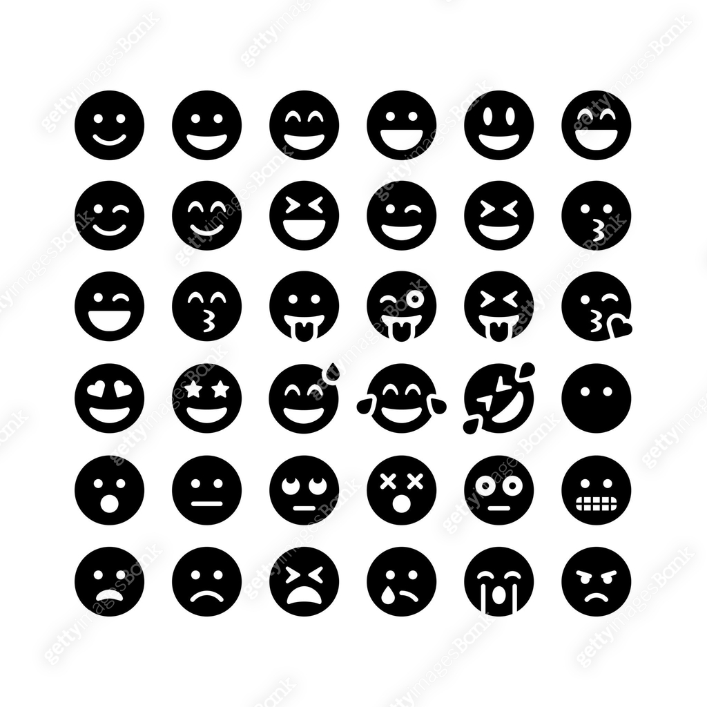 Set of Emoticons. Set of Emoji. Smile black vector icons isolated ...