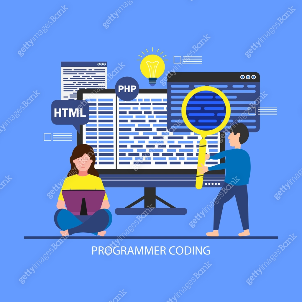 Developing programming and coding technologies. Young programmer coding ...