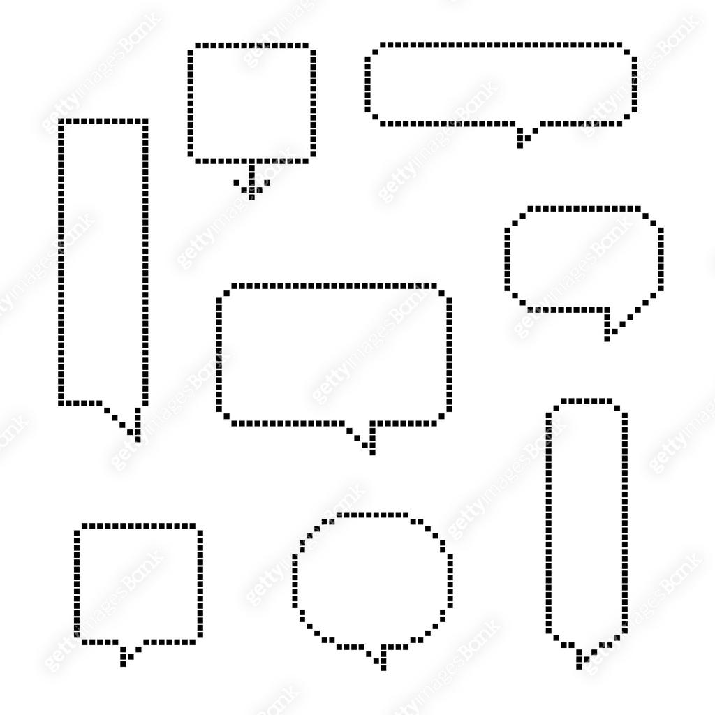 collection set of retro game 8 bit line pixel speech bubble balloon ...