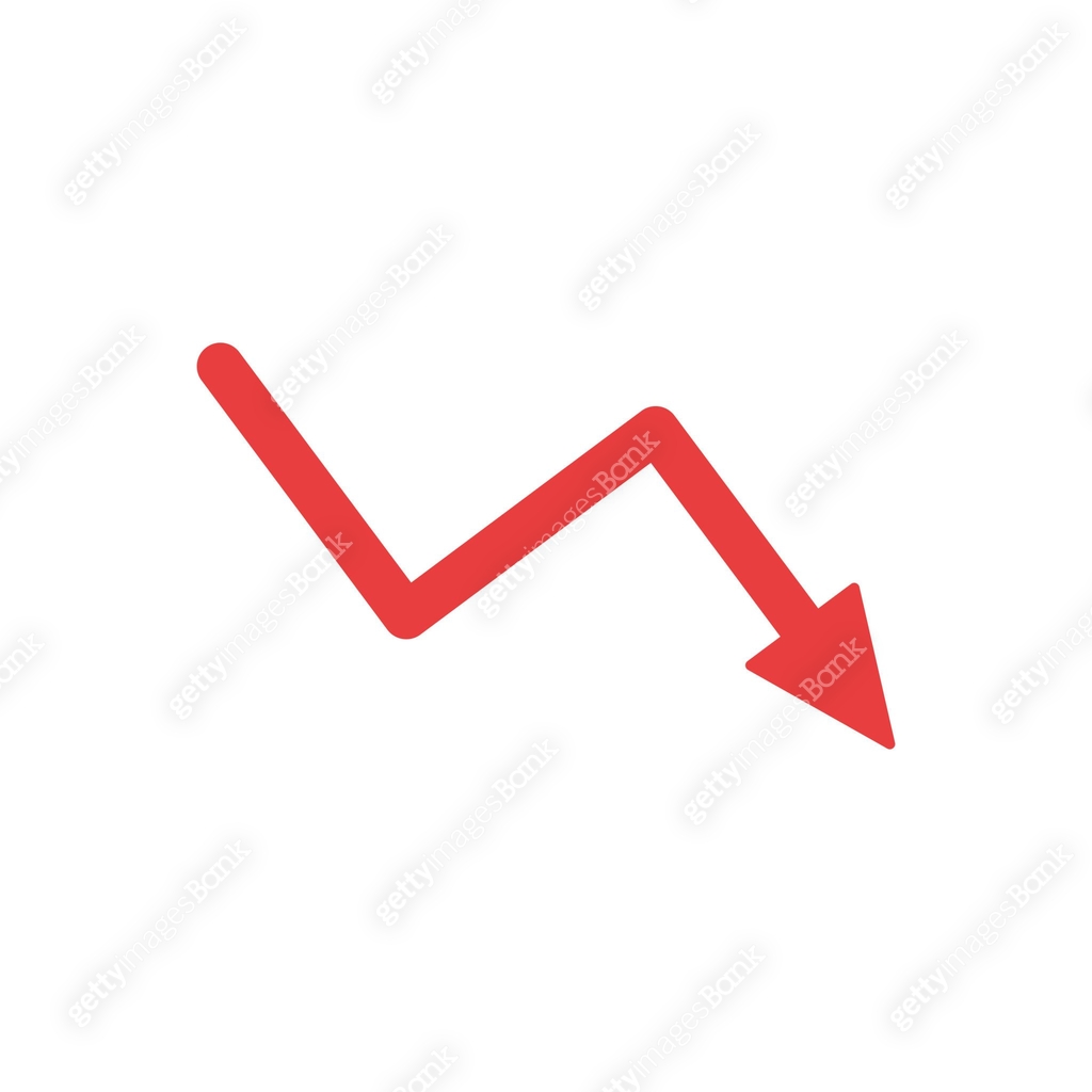 Decrease arrow sign. Reduction and crisis red symbol icon. Business ...
