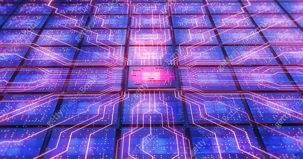 Chip Data Screen AI Processor Processing Data. CPU Chip Circuit. Data Flowing. 이미지 ...