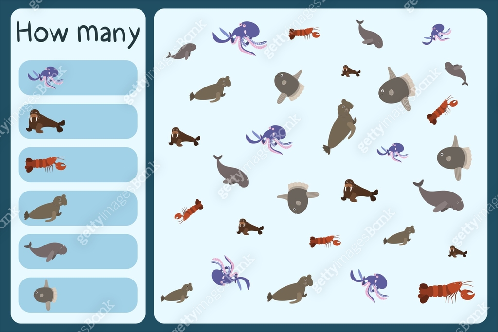 Octopus Count Kids mathematical mini game - count how many sea animals - octopus ...