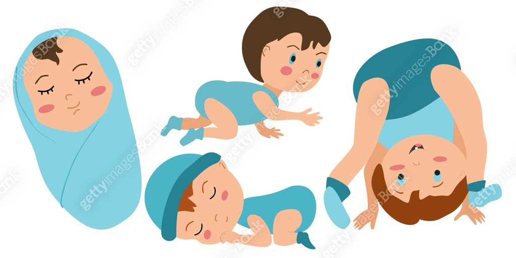 Cute baby or toddler boy in various poses. Early childhood, child ...