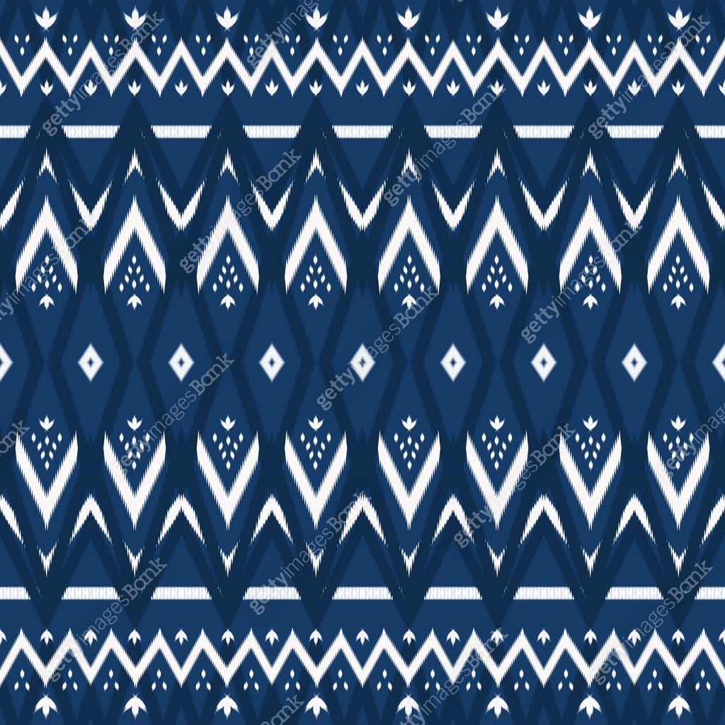 navy blue tone Asian ethnic geometric oriental ikat seamless ...