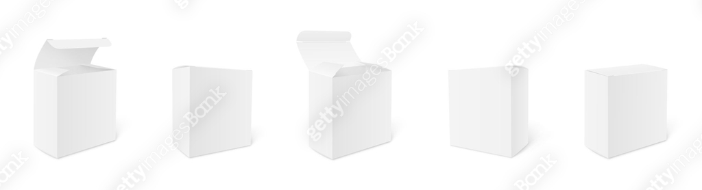 Blank cardboard package boxes mockup. Closed and open boxes. Box set ...
