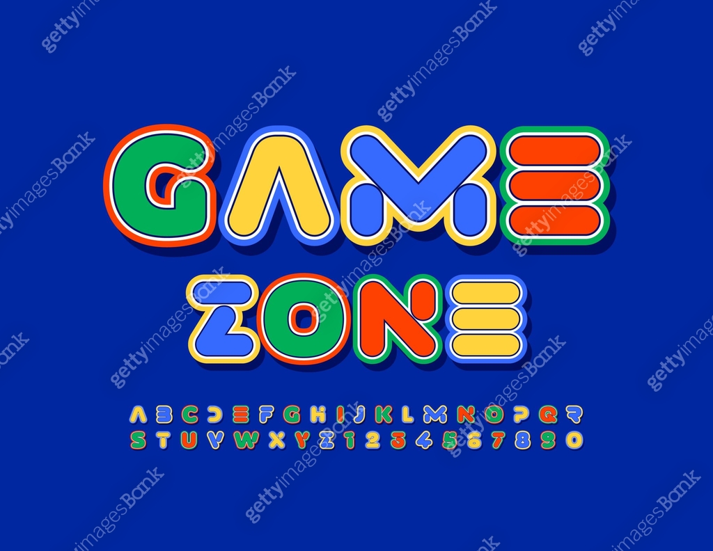 Vector bright sign Game Zone. Modern sticker Alphabet Letters and ...
