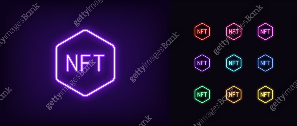 Led Nft Sign Outline neon NFT icon. Glowing neon nft sign, non-fungible token ...