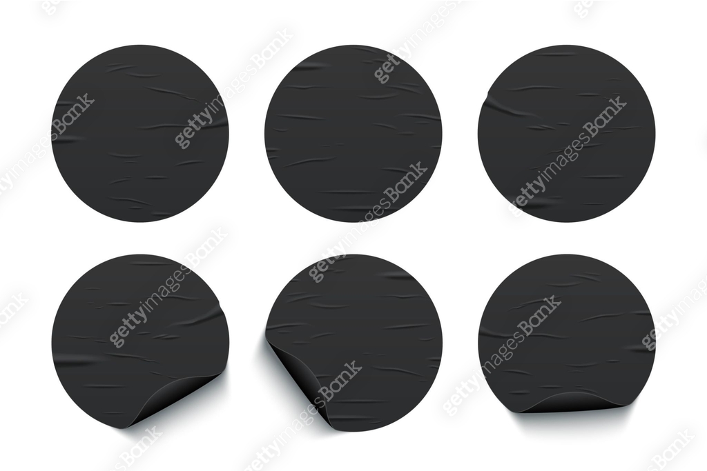 Glued round black stickers set isolated on white background. Vector ...