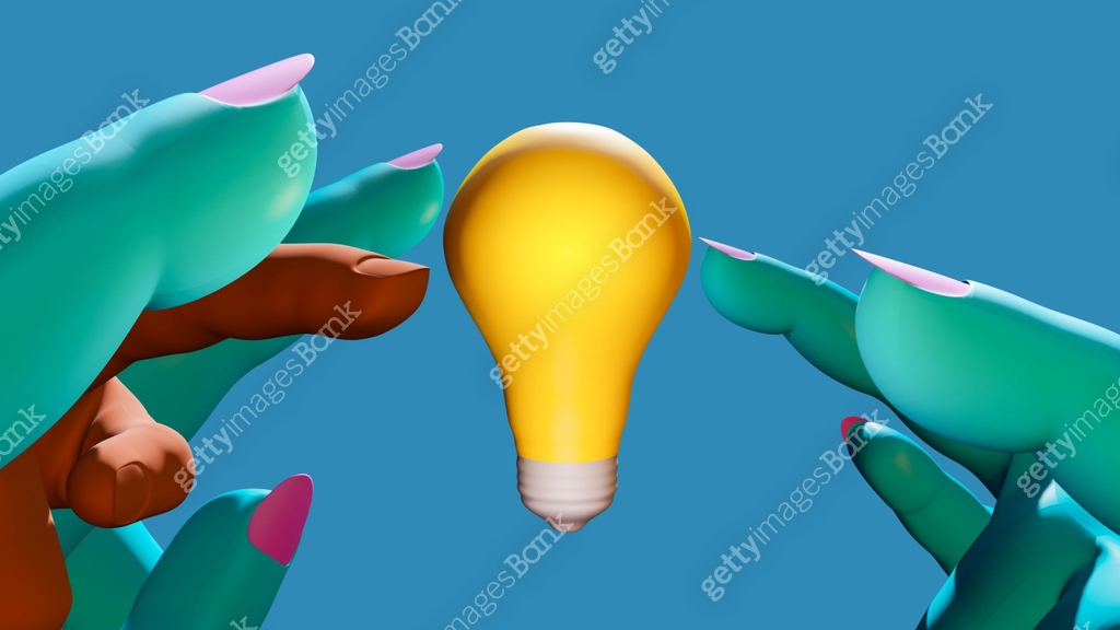 Light Bulbs and Fingertips 이미지 (1345801558) - 게티이미지뱅크