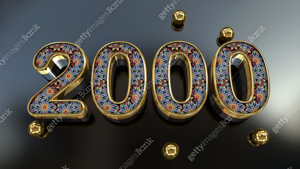 Vintage Royal Gold Floral Pattern 2000 Number With Gold Metal Spheres ...