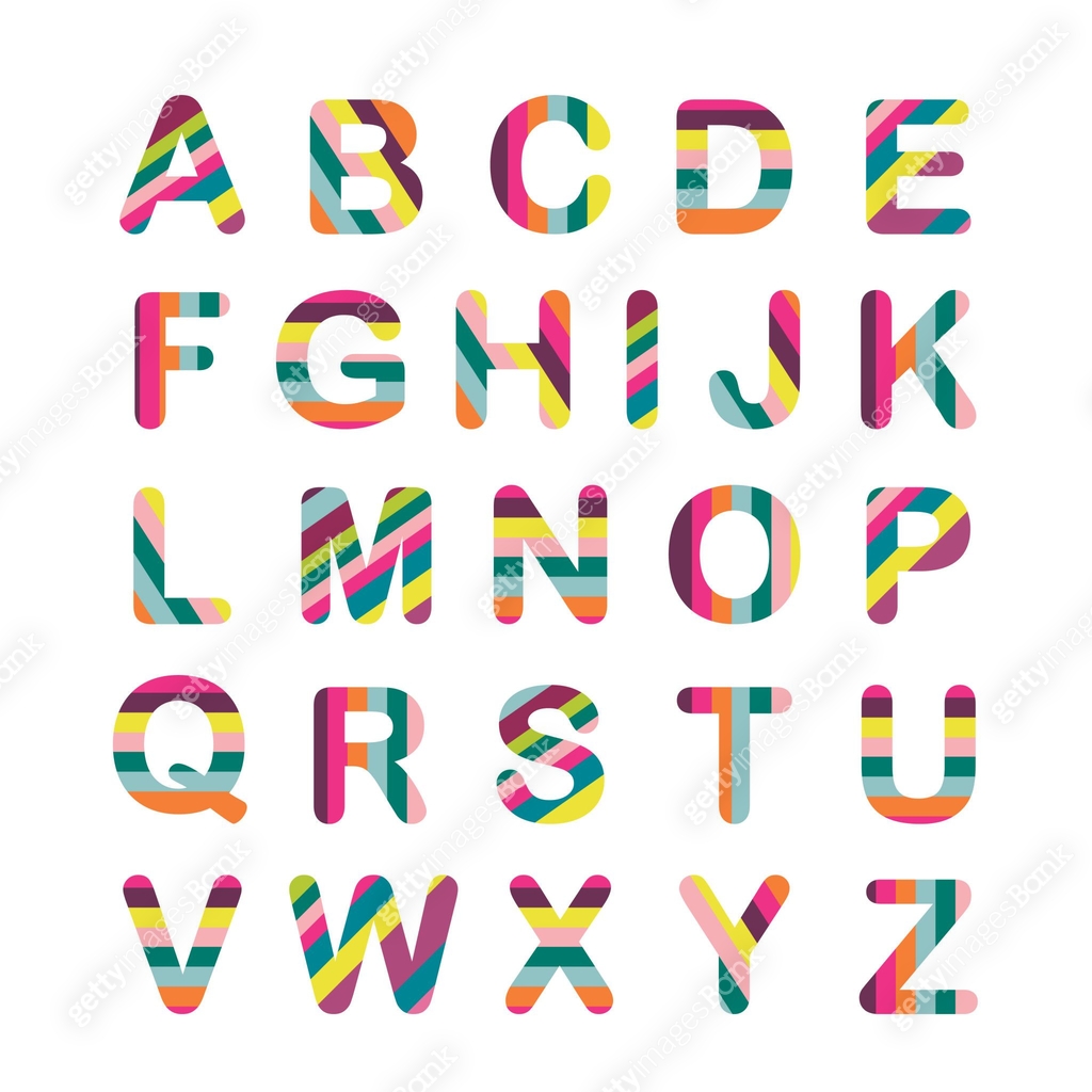 Parables Colorful Lettering Alphabet letters font. Striped color bold style. 이미지 (1348623867) - 게티이미지뱅크