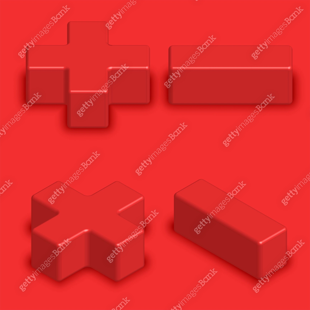 Mathematics symbols red color 3d creative isometric shape, plus minus ...