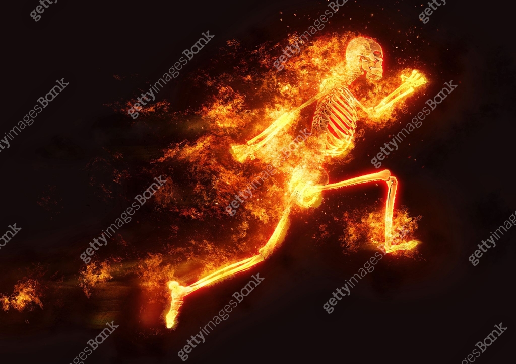 Illustration of a skeleton model of a person running with exploding ...