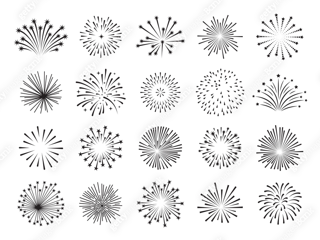 Simple Firework Symbol Flat fireworks. Lines firework icons, simple new year festival saluting ...
