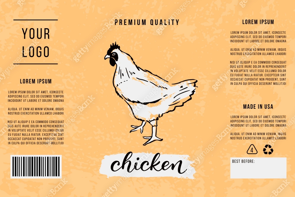 Vector Lettering Chicken Bundle Chicken meat packaging design. Vector poultry meat label. Lettering and ...