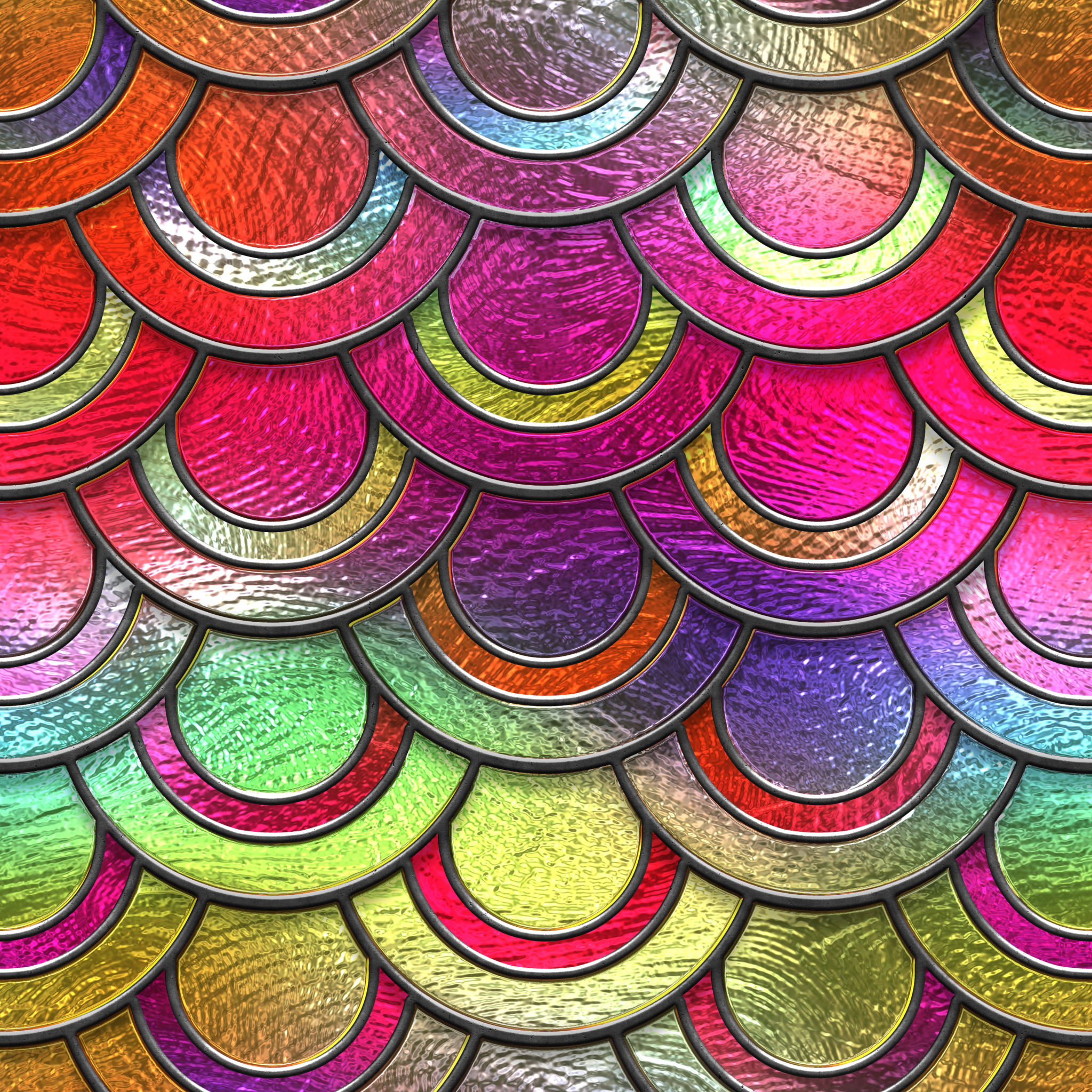 Stained glass seamless texture with fish scales pattern, colored glass ...