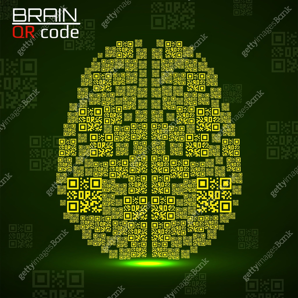 QR code brain. Silhouette human brain with qr code. Technology concept ...