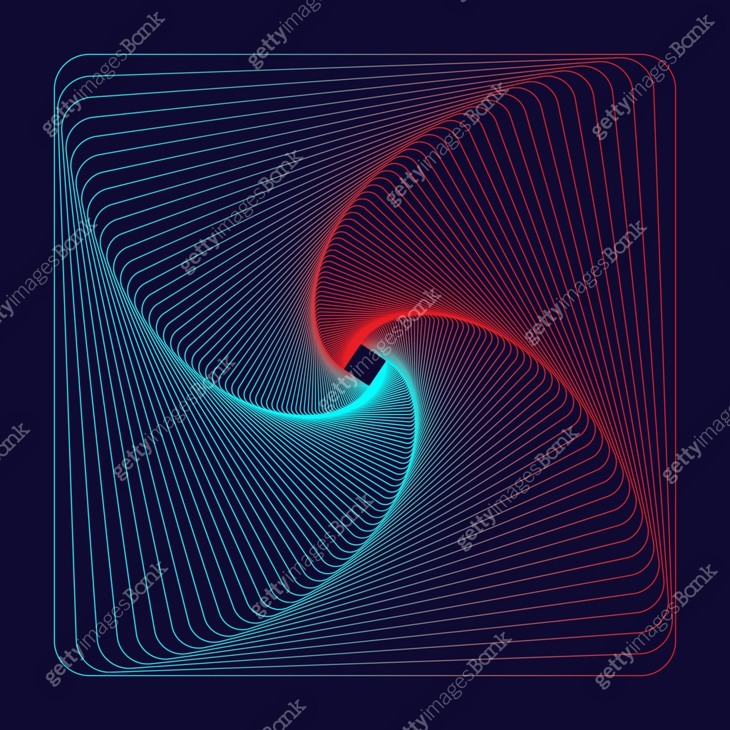 Square vortex line art style. Centered moving spiral lines. Neon ...