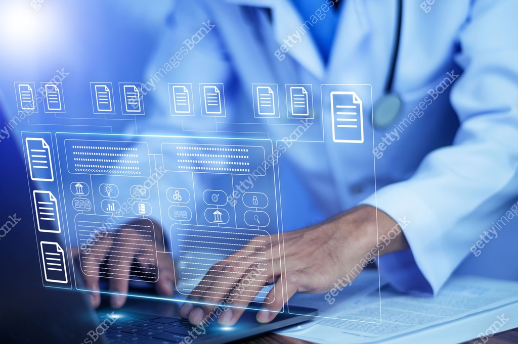 Doctor using software computer Document Management System (DMS), online ...