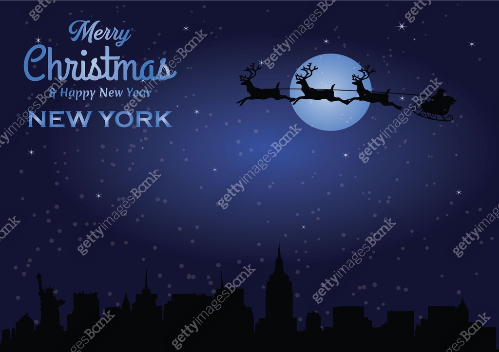 Christmas and New year dark blue greeting card with Santa Claus ...