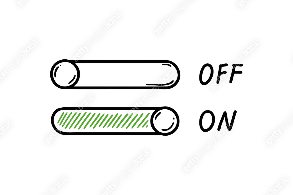 On Off switch doodle button. Active inactive hand drawn slider icon. Ui ...