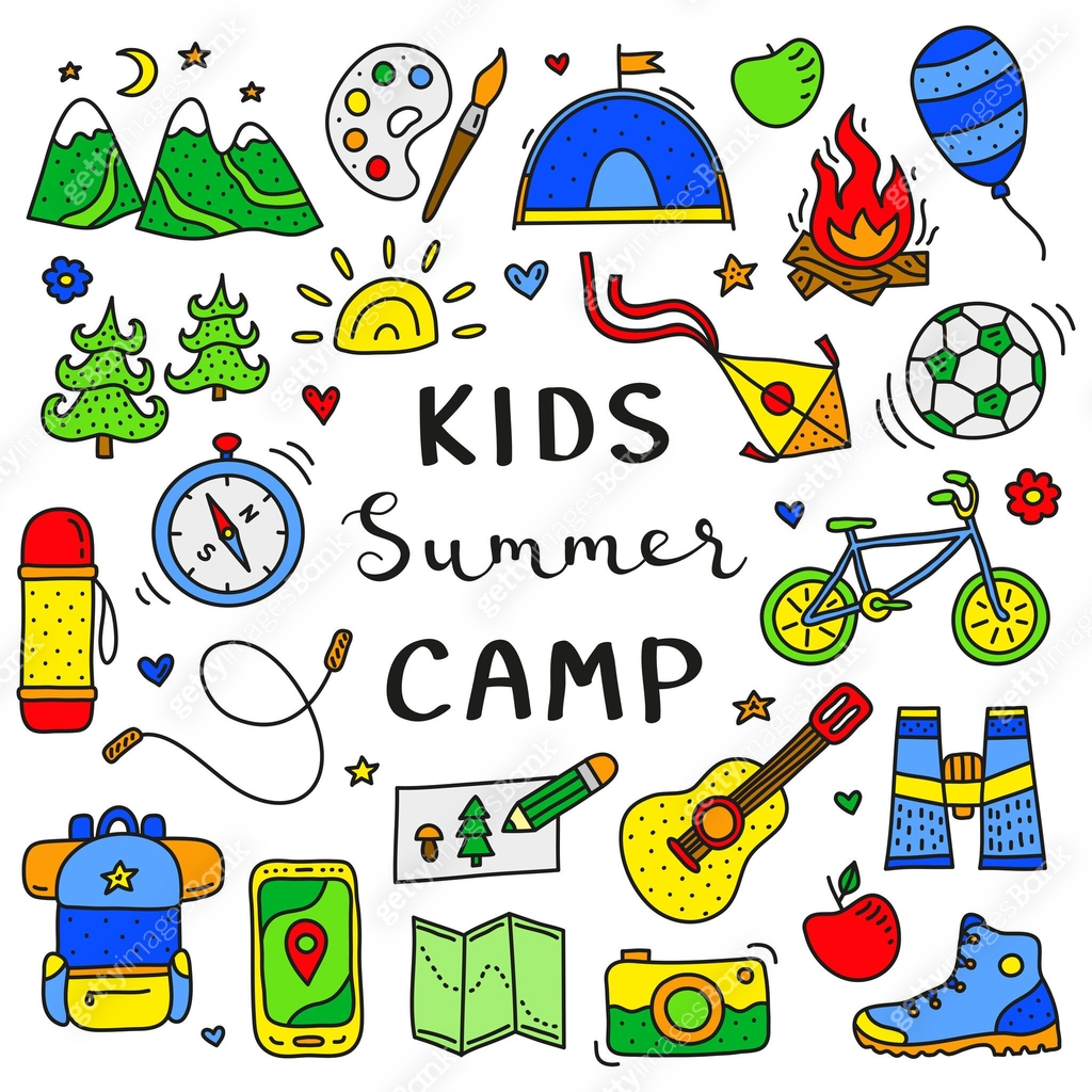Poster with kids camp, outdoor icons and lettering 이미지 (1856162495 ...