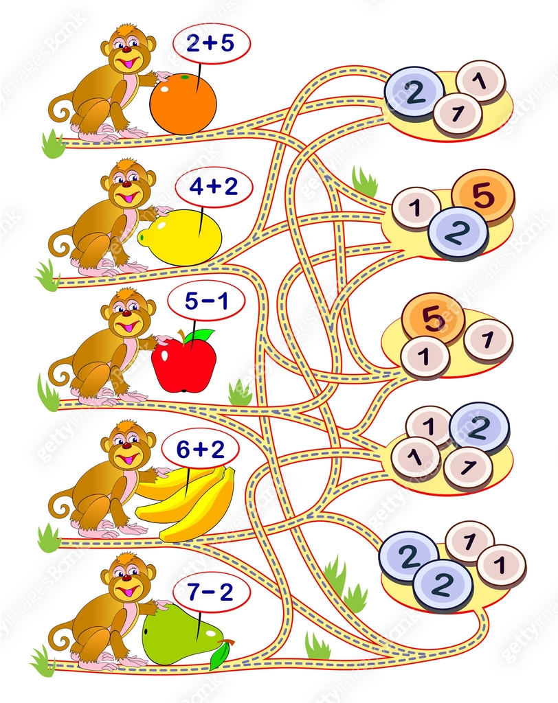 Math education for children. Solve examples, count the price for each ...