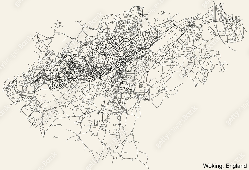 Street roads map of the British city of WOKING, ENGLAND 이미지 (1994877137 ...