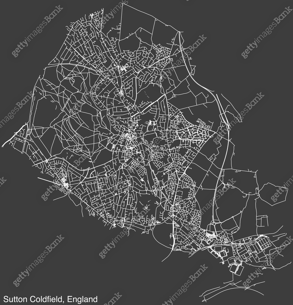 Street roads map of the British city of SUTTON COLDFIELD, ENGLAND 이미지 ...